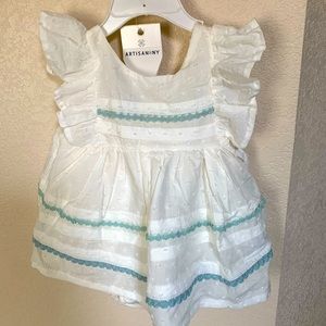 NWT Artisan NY ruffle cotton dress with bow back and headband